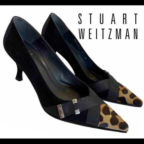 Stuart Weitzman Black leopard cheetah print heels - Picture 1 of 7